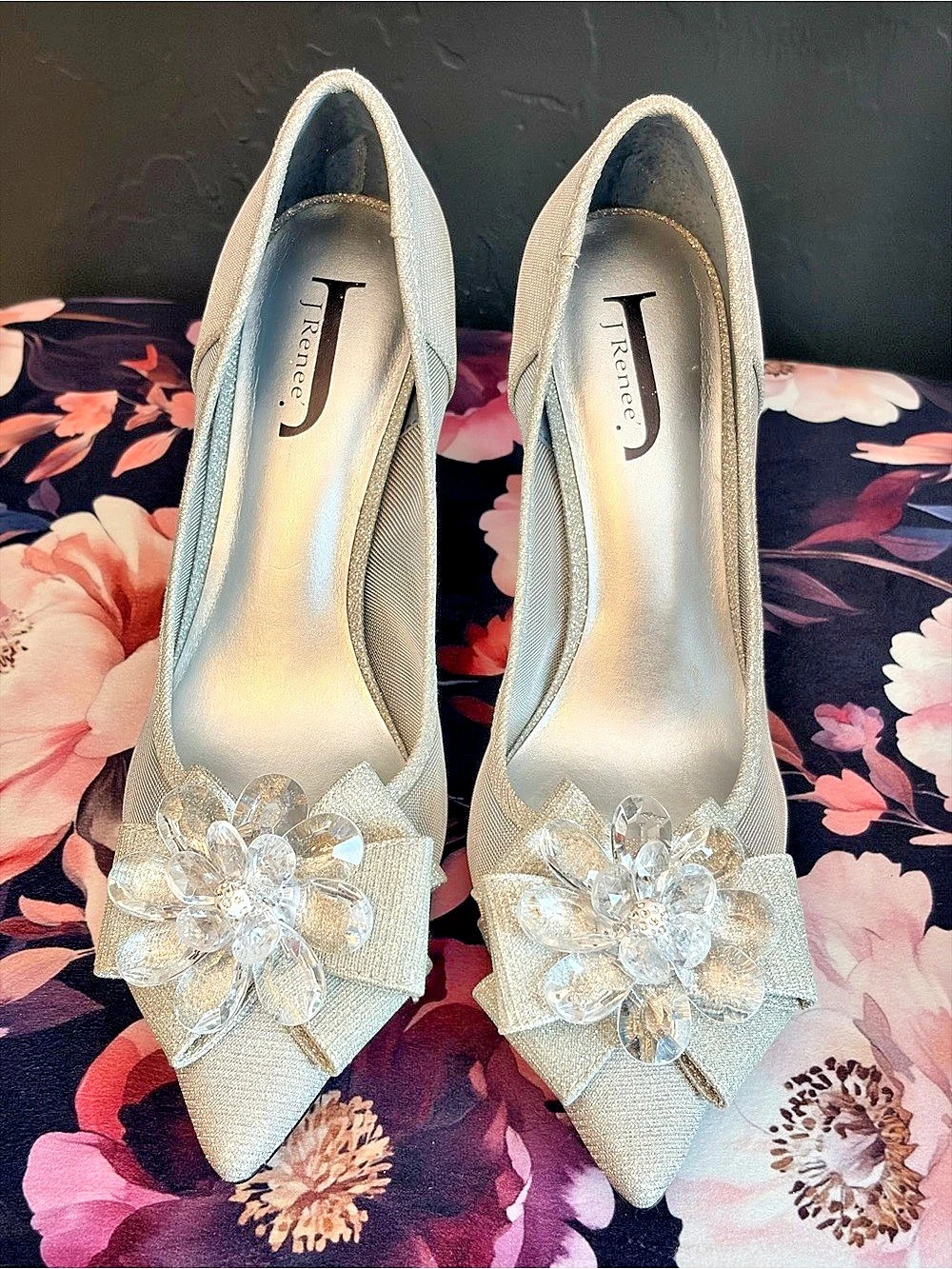 Silver Embellished Pointed-Toe Heels - New